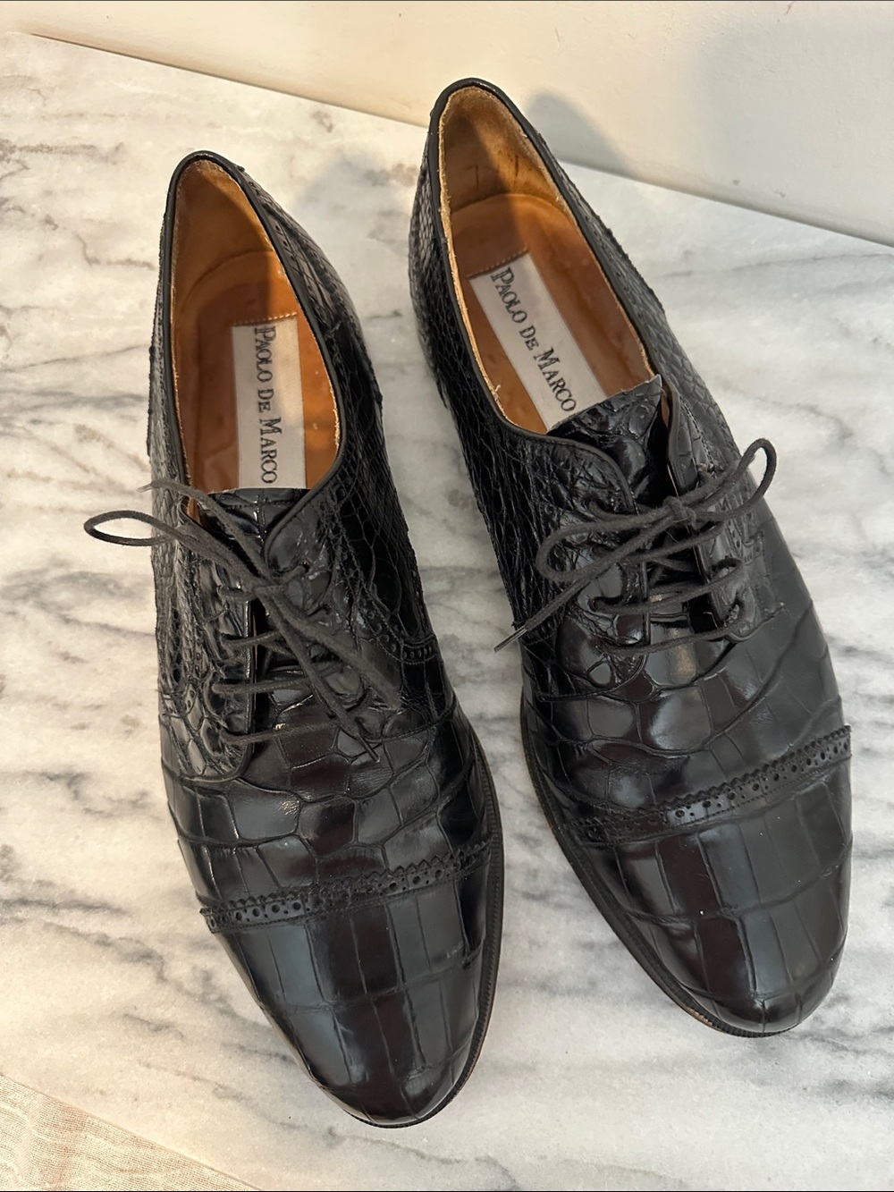Paolo De Marco Men Black Genuine Crocodile Oxford Dress Shoes Cap Toe Mens Sz 12